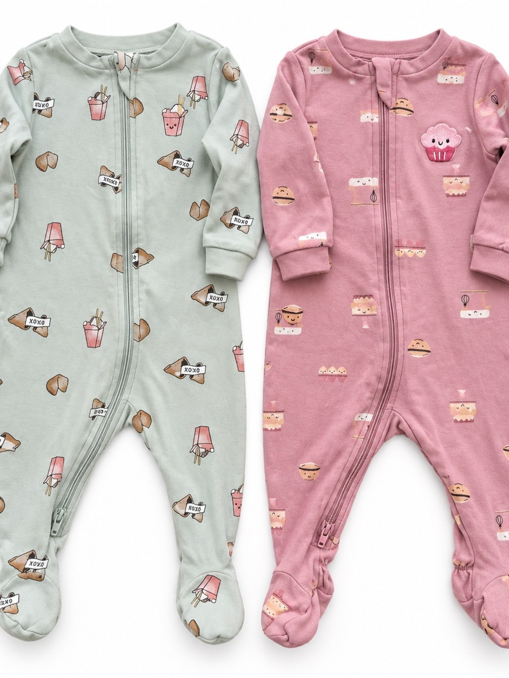 PEKKLE - Baby Footed One-Piece Sleepers - Pink & Sage Set